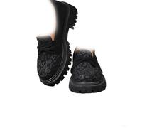 Women Platforms Suede Loafers Bow,Leopard Print Slip On Casual Bows Shoes,Women Suedes Bow Loafers Platformses,Suede Lug Sole Chunky Heels Shoes with Bow (Black,37)