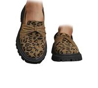 Women Platforms Suede Loafers Bow,Leopard Print Slip On Casual Bows Shoes,Women Suedes Bow Loafers Platformses,Suede Lug Sole Chunky Heels Shoes with Bow (Brown,38)