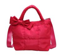 Women Quilted Puffer Tote Bag Bow Knot Down Cotton Hobo All-Match Satchel Handbag Puffy Crossbody Commuting