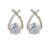 Women, Red Clip on This 925 Pin Micro-Inlaid Personality Cross Stud Super Sparkling Zircon For Womens Fork Earrings