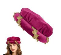 Women Renaissance Hat Velvet Gold Trim Padded Roll Brim Medieval Bonnet Soft Structured Vintage Cosplay Headwear Elegant Costume Cap Decorative Fancy Dress Accessory For Halloween Holiday Party Stage