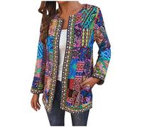 Women Retro Cardigans Vintage Ethnic Floral Print Jacket Fall Winter Coat Crewneck Open Front Cardigan Long Sleeve Baggy Outwear Everyday Outerwear C-37