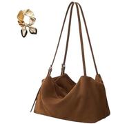 Women Retro Suede Leather Shoulder Bag, Slouchy Elegant Large Capacity Handbag, Oversize Trendy Casual Luxury Tote Bag (Caramel)