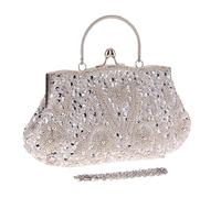 Women’s Beaded Clutch - Luxury Designer Evening Handbag with Detachable Chain | Handmade Glitter Beads Purse, Vintage Style Large Capacity Shoulder Pouch for Date Night, aniversary, Ceremony, Bridal