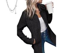 Women’s Casual Blazers - Business Solid Color Pocket Long Sleeve Open Front Coat, with Full Lining and Padded Shoulders (Black,S)