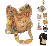 Women’s Crochet Ethnic Shoulder Bag,Boho Embroidery Crossbody Bag,Hollow Out Knit Purse Tote Handbag for Summer Travel Beach (Khaki)
