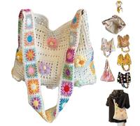 Women’s Crochet Ethnic Shoulder Bag,Boho Embroidery Crossbody Bag,Hollow Out Knit Purse Tote Handbag for Summer Travel Beach (White)