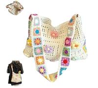 Women’s Crochet Ethnic Shoulder Bag,Lightweight Casual Hollow Knit Tote Bag,Summer Boho Floral Crochet Crossbody Bags (Beige)
