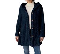 Women’s Fuzzy Sherpa Fleece Jacket - Cozy Hooded Button Up Cardigan Coat, Casual Warm Plush Outerwear for Winter (Navy,4XL)