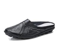 Women’s Hollow out Slip-On Flats, Breathable Lightweight Soft Sole Leather Loafers, Comfortable Casual Backless Mules (Black,38)