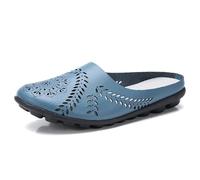 Women’s Hollow out Slip-On Flats, Breathable Lightweight Soft Sole Leather Loafers, Comfortable Casual Backless Mules (Blue,40)