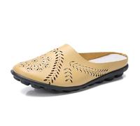 Women’s Hollow out Slip-On Flats, Breathable Lightweight Soft Sole Leather Loafers, Comfortable Casual Backless Mules (Yellow,39)