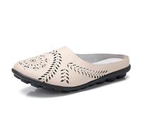 Women’s Hollow out Slip-On Flats, Breathable Lightweight Soft Sole Leather Loafers, Comfortable Casual Backless Mules (Beige,42)