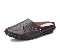 Women’s Hollow out Slip-On Flats, Breathable Lightweight Soft Sole Leather Loafers, Comfortable Casual Backless Mules (Coffee,36)