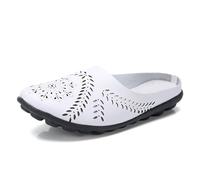 Women’s Hollow out Slip-On Flats, Breathable Lightweight Soft Sole Leather Loafers, Comfortable Casual Backless Mules (White,37)