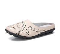 Women’s Hollow out Slip-On Flats, Breathable Lightweight Soft Sole Leather Loafers, Comfortable Casual Backless Mules (Beige,38)