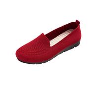 Women’s Knit Comfort Loafers - Slip-Resistant Walking Shoes, Lightweight Breathable Slip-On Casual Flats (Red,43)