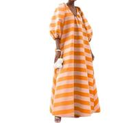 Women’s Lantern Sleeve Maxi Dress V Neck Oversized Long Dress with Pockets (7,S)