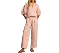 Women‘s Linen Tiered Maxi Skirt - High Waist Flowy Boho with Pockets (Pink,XL)