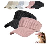 Women’s Open-Top Breathable UV-Protection Sun Visor,High-Ponytail Sun Visor Hat,Foldable Wide Brim Knitted Sports Cap，Black+Pink
