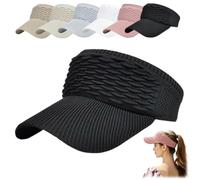 Women’s Open-Top Breathable UV-Protection Sun Visor,High-Ponytail Sun Visor Hat,Foldable Wide Brim Knitted Sports Cap，Black