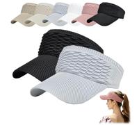 Women’s Open-Top Breathable UV-Protection Sun Visor,High-Ponytail Sun Visor Hat,Foldable Wide Brim Knitted Sports Cap，Gray+Black
