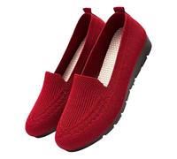Women’S Orthopedic Knit Comfort Loafers - Slip-Resistant Walking Shoes, Non-Slip Lightweight Soft Low-Top Flat, for Women (Red,33 2/3)