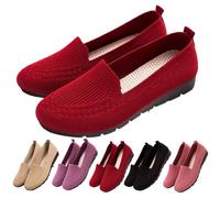 Women’s Orthopedic Knit Comfort Loafers Slip Resistant Walking Shoes Non-Slip Walking Lightweight Soft Sole Mesh Low-Top FLA (Red,39)