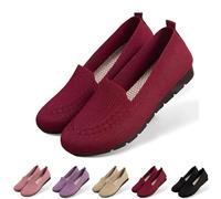 Women’s Orthopedic Knit Comfort Loafers, Slip Resistant Walking Shoes with Arch Support, Lightweight Breathable Soft Sole Low Top Casual Sneakers (Red,38)
