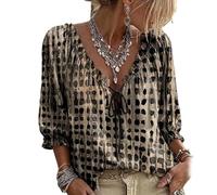 Women‘s Polka Dot Blouse - Lace Up V Neck 3/4 Sleeve Flowy Top (Black,S)