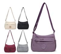 Women’s Solid Color Fashionable Multi-pocket Zipper Crossbody Bag, Lightweight Roomy Waterproof Everyday Purse for Travel Work Shopping (Purple,One Size)