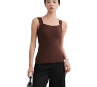 Women’s Tank Top with Built-In Bra, Seamless Padded Camisole, Wireless Support Stretch Cami for Everyday Wear (Brown,L)