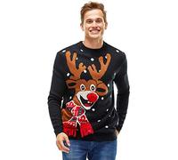 Women`s Ugly Christmas Sweater, Novelty Funny Xmas Jumper with Santa Reindeer Snowflake,Chunky Unisex Festive Knitted Pullover Long Sleeve Sweater for Party