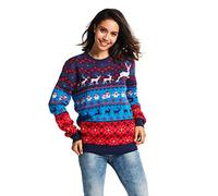 Women`s Ugly Christmas Sweater, Novelty Funny Xmas Jumper with Santa Reindeer Snowflake,Chunky Unisex Festive Knitted Pullover Long Sleeve Sweater for Party