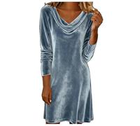 Women’s Velvet Cowl Neck Mini Dress,Elegant Long Sleeve Holiday Party Cocktails Dresses Fall Winter Dress (M,Silver)