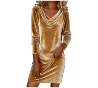 Women’s Velvet Cowl Neck Mini Dress,Elegant Long Sleeve Holiday Party Cocktails Dresses Fall Winter Dress (XL,Gold)