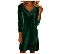Women’s Velvet Cowl Neck Mini Dress,Elegant Long Sleeve Holiday Party Cocktails Dresses Fall Winter Dress (M,Green)