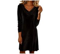 Women’s Velvet Cowl Neck Mini Dress,Elegant Long Sleeve Holiday Party Cocktails Dresses Fall Winter Dress (S,Black)