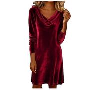 Women’s Velvet Cowl Neck Mini Dress,Elegant Long Sleeve Holiday Party Cocktails Dresses Fall Winter Dress (S,Wine Red)