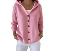 Women’s Vintage Cashmere Cardigan - Timeless Hooded Knit Sweater with A-Line Silhouette (Pink,L)