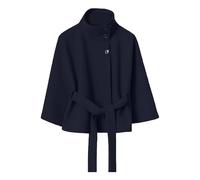 Women’s Wool Blend Poncho Pea Coat Wool Blend Stand Collar Belted Cape Jacket Cropped Cloak Relaxed Fit Winter Coat
