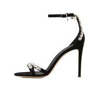 Women Sandals Crystal Chains Decor High Heels Dress Party Shoes Woman Black Ankle Strap Sandalias Femmes Prom Pumps(10cm Heels,34)
