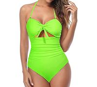 Women Secret Bañador Bañadores Mujer Natacion Traje de Baño 2026 para Mujer Traje de Baño Sexy Recortado con Cintura Alta con Cordones Bañador Push Up Relleno Top Bikini (Green M)
