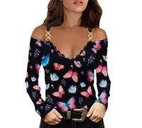 Women Sexy Top Blouse Casual V-Neck Animal Print Long Sleeves T-Shirt Zipper Shoulder Cami Elegant Top Blouse Casual Blouse (Pink, XL)