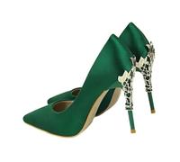 Women Shoes Spring Pumps Sequin Wedding Stilettos Metal Decoration Heels(Green,36)