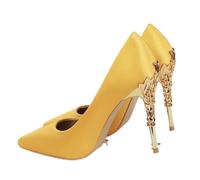 Women Shoes Spring Pumps Sequin Wedding Stilettos Metal Decoration Heels(Yellow,39)