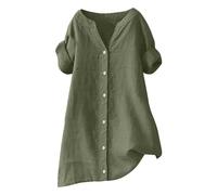 Women Short Sleeve Cotton Linen Blouse Solid Colour Stand Up Collar Shirts Ladies Summer Loose Fit Casual Tops Elegant Trendy Tunic E-46