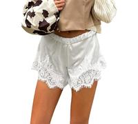 Women Silk Satin Lace Shorts Elastic Waist Lace Trim Mini Shorts Silk Patchwork Lounge Pettipants Slip Bottoms 2026