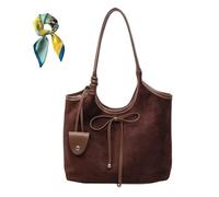 Women Simple Commute Underarm Suede Purse with Bow,Brown Slouchy Hobo Shoulder Bags,Trendy Fall Tote Bag Work Daily (Coffee)