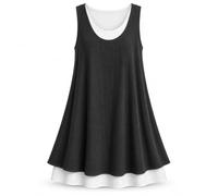 Women Sleeveless Fake Two Piece Midi Dress Casual Loose A Line Style (Black,S)